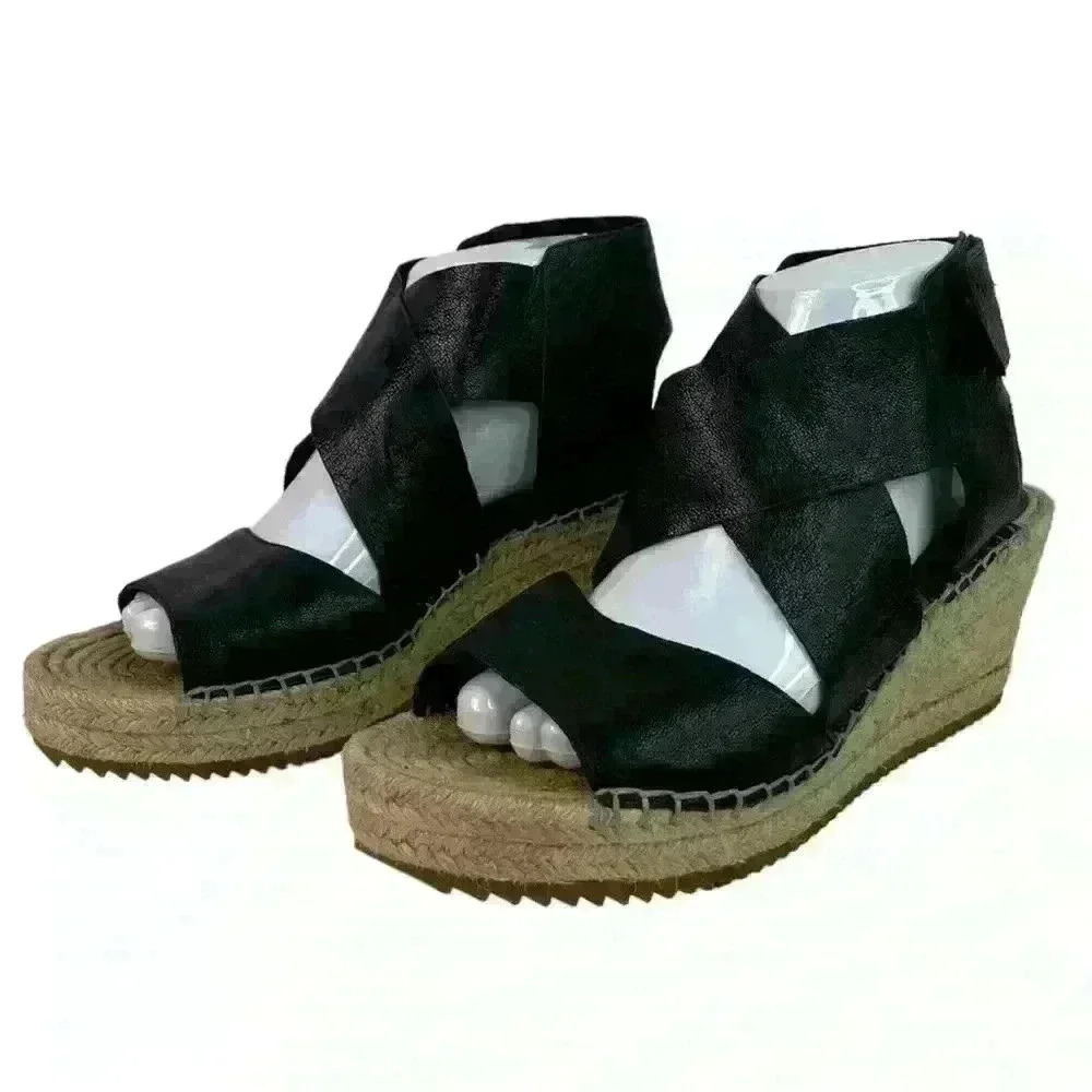 Eileen Fisher Willow Tumbled Leather Wedge Espadrille